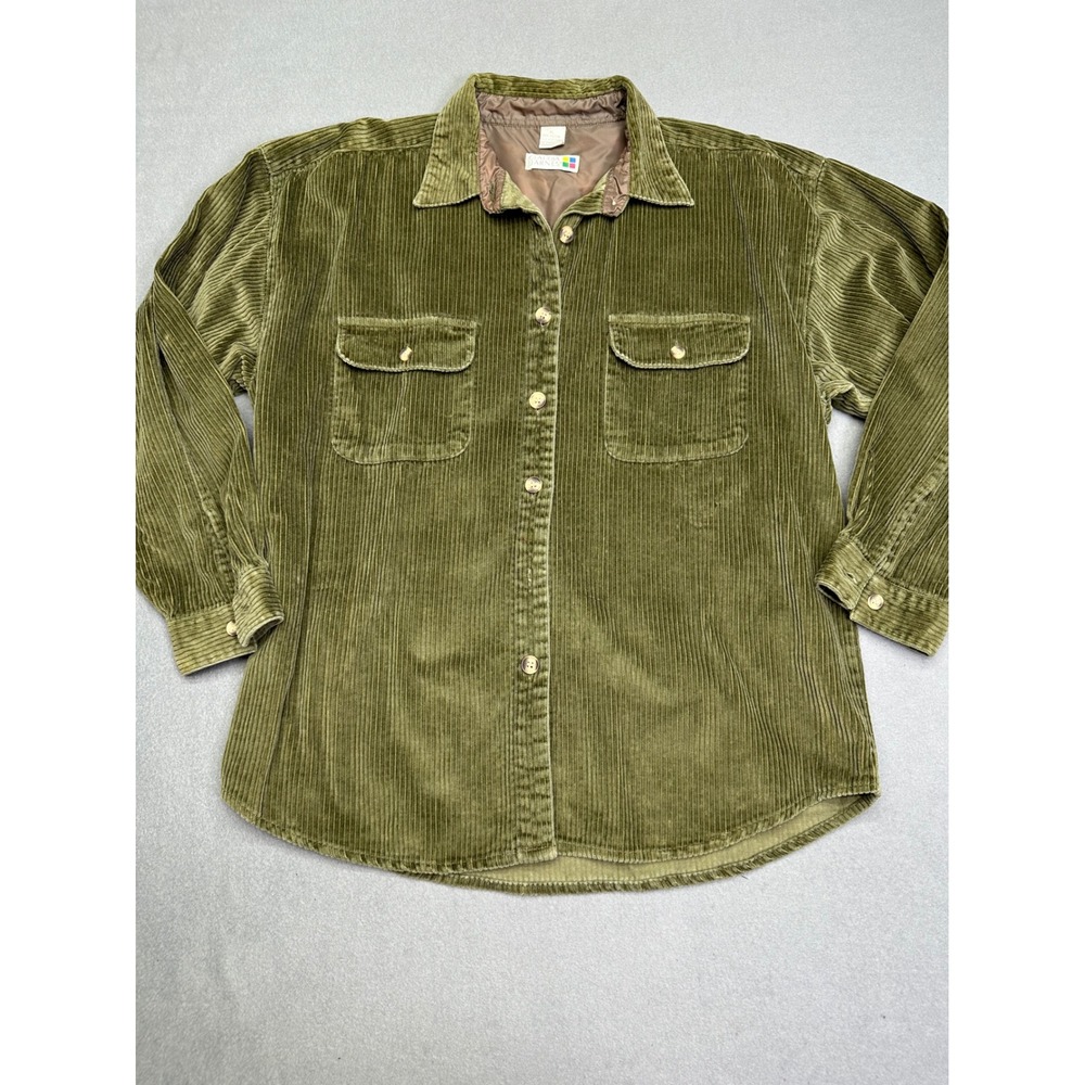 Claudia Barnes Barn Shirt Vintage Olive Corduroy Button Down XL Wide Wale Cotton